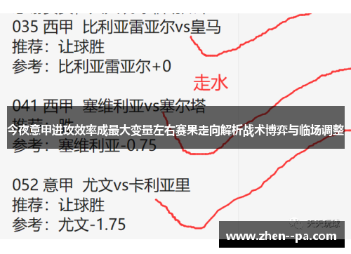 今夜意甲进攻效率成最大变量左右赛果走向解析战术博弈与临场调整