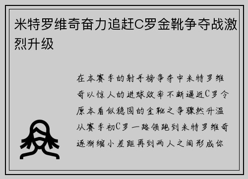 米特罗维奇奋力追赶C罗金靴争夺战激烈升级